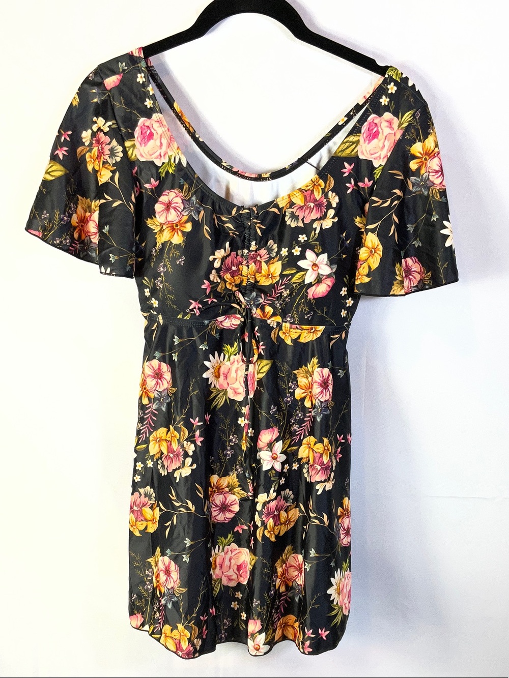 Ecupper Padded Short Sleeve Floral Swim Dress With Shorts One piece Size 2XL